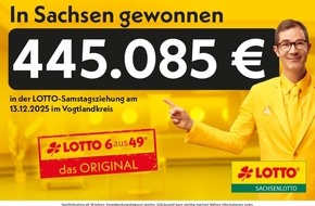 S&auml;chsische Lotto-GmbH: Vogtl&auml;nder gewinnt fast eine halbe Million im LOTTO 6aus49 &ndash; SUPER 6 bringt weitere 100.000 Euro