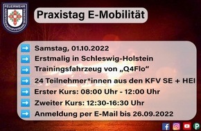 Kreisfeuerwehrverband Segeberg: FW-SE: Einladung zum Praxistag E-Mobilität und die Feuerwehr (Vertreter*innen der Presse)