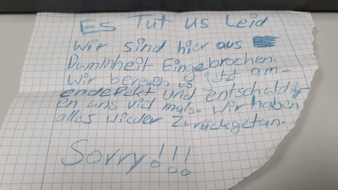 Polizei Coesfeld: POL-COE: Nottuln, Dülmener Straße/ Nachtragsmeldung zu Einbruch in Verkaufshäuschen/ Täter bringen Beute zurück und entschuldigen sich.