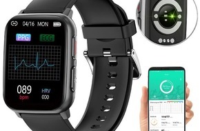 PEARL GmbH: newgen medicals Fitness-Smartwatch SW-480, mit EKG-, Blutdruck-, SpO2-Anzeige, Bluetooth, IP68: Trainingsfortschritte analysieren und Nachrichtenzentrale am Handgelenk