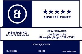 die Bayerische: Die Bayerische wird im Morgen & Morgen-Rating der Lebensversicherungsunternehmen mit ausgezeichneten fünf Sternen bewertet