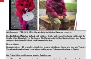 Polizei Homberg: POL-HR: Guxhagen - 5-jährige Kaweyar weiterhin vermisst - Polizei bittet dringend um Mithilfe