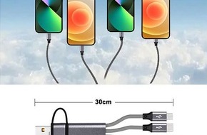 PEARL GmbH: Callstel 8in1-Lade- & Datenkabel USB-C/A zu USB-C/Micro-USB/Lightning, 30cm, 3A: kurzes All-in-One 4-Port Kabel - perfekt für Powerbanks und auf Reisen.