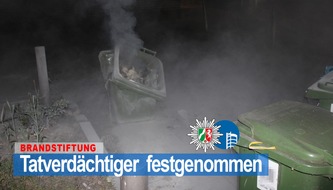 Polizeipräsidium Oberhausen: POL-OB: Obdachloser zündet Mülltonnen an