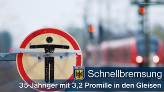 Bundespolizeidirektion München: Bundespolizeidirektion München: Alkoholisierter zwang S6 zur Schnellbremsung - 35-Jähriger mit 3,2 Promille im Gleis