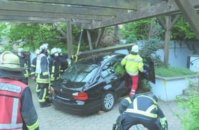 Feuerwehr Dortmund: FW-DO: Eingeklemmte Person Bittermarkstraße / PKW brachte Carport zum Teileinsturz, keine Verletzten Personen