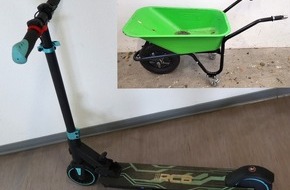 Polizeipräsidium Südhessen: POL-DA: Reichelsheim: Polizei sucht Eigentümer von elektrischer Schubkarre und E-Scooter