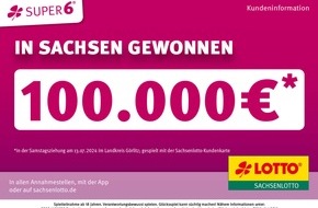 Sächsische Lotto-GmbH: TOTO-Spielerin aus dem Landkreis Görlitz erhält Zusatzlotteriegewinn von 100.000 Euro direkt aufs Konto