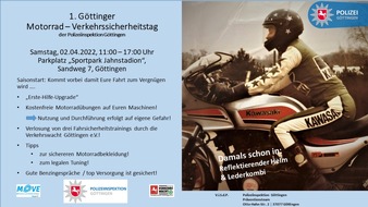 Polizeiinspektion Göttingen: POL-GÖ: (148/2022) Polizeiinspektion Göttingen veranstaltet "1. Göttinger Motorrad - Verkehrssicherheitstag" - Informatives Programm am 2. April am Jahnstadion