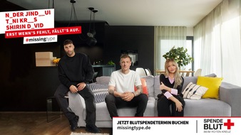 DRK-Blutspendedienst NSTOB: Prominente Unterstützung von Toni Kroos, Shirin David und Nader Jindaoui für die DRK-Blutspende – Große Sommer-Kampagne zum  Weltblutspendetag: #missingtype – Erst wenn’s fehlt, fällt’s auf.