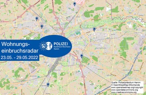 Polizeipräsidium Hamm: POL-HAM: Wohnungseinbruchsradar Hamm für die Woche vom 23. bis 29. Mai 2022