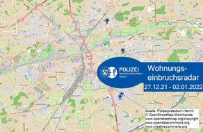 Polizeipräsidium Hamm: POL-HAM: Wohnungseinbruchsradar Hamm für die Woche vom 27. Dezember 2021 bis 2. Januar 2022