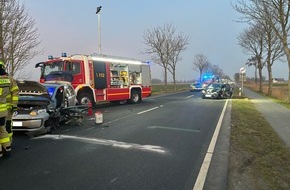 Polizeiinspektion Cuxhaven: POL-CUX: Verkehrsunfall auf der B73 nach missglücktem Überholmanöver - Zwei Personen verletzt, eine davon schwer - Vollsperrung sorgt für Verkehrsbehinderungen (Foto im Anhang)
