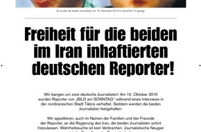 VDZ Verband Deutscher Zeitschriftenverleger: Verleger- und Journalistenverbände starten Kampagne zur Freilassung der im Iran inhaftierten Journalisten (mit Bild)
