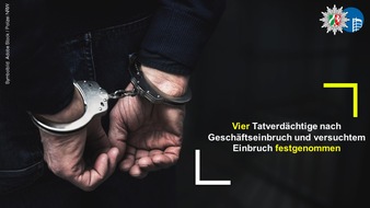 Polizeipr&auml;sidium Oberhausen: POL-OB: Vier Tatverd&auml;chtige nach Gesch&auml;ftseinbruch und versuchtem Einbruch festgenommen