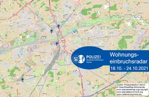 Polizeipräsidium Hamm: POL-HAM: Wohnungseinbruchsradar Hamm für die Woche 18.10.2021 bis 24.10.2021