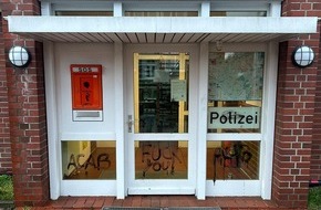 Polizeiinspektion Stade: POL-STD: Unbekannte beschmieren Harsefelder Polizeidienststelle - Zeugen gesucht