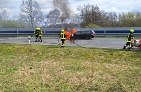 Kreisfeuerwehr Rotenburg (Wümme): FW-ROW: Brennt Auto auf Autobahnabfahrt