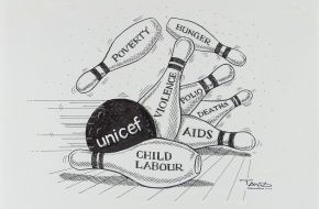 UNICEF Deutschland: Karikaturen für UNICEF / "draw attention"-Bildband "Schaut auf diese Welt!" im Carlsen-Verlag