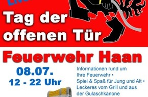 Feuerwehr Haan: FW-HAAN: Tag der offenen Tür bei der Feuerwehr Haan am 8. Juli