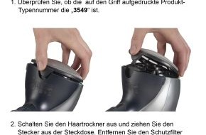 Procter & Gamble Germany GmbH & Co Operations oHG: Wichtiger Produktrückruf für Braun Satin Pro Haartrockner und
Braun Satin Hair Colour Haartrockner