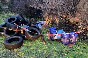 Polizeidirektion Bad Segeberg: POL-SE: Elmshorn - Unbekannte entsorgen Altreifen, Ölgebinde und weitere Abfälle beim Kleingartenverein - Polizei benötigt Hinweise