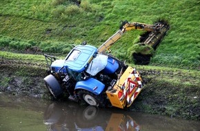 Feuerwehr Essen: FW-E: Schlepper kommt vom rechten Weg ab und droht, in die Emscher zu stürzen, Fahrer bleibt unverletzt
