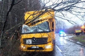 Kreispolizeibehörde Oberbergischer Kreis: POL-GM: 290121-0066: LKW von umstürzendem Baum getroffen - B 56 gesperrt