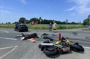 Freiwillige Feuerwehr Bad Salzuflen: FF Bad Salzuflen: Drei Menschen bei Motorradunfall verletzt / Ostwestfalenstra&szlig;e in Retzen ist &uuml;ber mehrere Stunden gesperrt