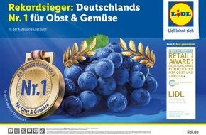 Lidl: Lidl ist Frische-Rekordsieger des Retail Awards / Deutschlands Nummer eins für Obst und Gemüse: Lidl ist zum achten Mal Sieger in der Kategorie Discount des "Fruchthandel Magazin Retail Awards"