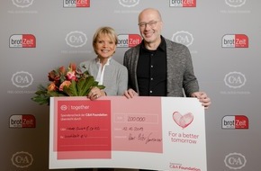 C&A Europe (cunda.de): Die C&A Foundation und C&A spenden 200.000 EUR an brotZeit e.V. / Gründerin Uschi Glas nimmt Spendencheck für benachteiligte Kinder entgegen