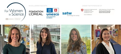 L'ORÉAL Austria, Germany, Switzerland: „Swiss L’Oréal – UNESCO For Women in Science“ Programm 2025 -  Vier Wissenschaftlerinnen in der Schweiz erhalten eine bedeutende Auszeichnung