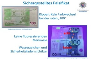 Polizeipräsidium Nordhessen - Kassel: POL-KS: Stadt und Landkreis Kassel: Falsche 100-Euro-Scheine im Umlauf: Polizei gibt Tipps zur Erkennung von Falsifikaten