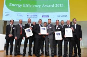 Deutsche Energie-Agentur GmbH (dena): dena verleiht Energy Efficiency Award 2013 / Preise für herausragende Energieeffizienzprojekte von Salzgitter Flachstahl, erecon, Caféhaus LANGES und EJOT Fastening Systems