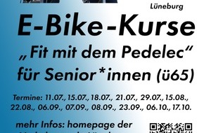 Polizeiinspektion Lüneburg/Lüchow-Dannenberg/Uelzen: POL-LG: ++ Neue Kurse -> E-Bike-/Pedelec-Kurse für "Seniorinnen und Senioren" von Verkehrswacht, ADFC und Polizei in Lüneburg ++ verschiedene Termine im Zeitraum Juli bis Oktober 2022 ++ ...