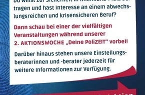Polizeipräsidium Koblenz: POL-PPKO: 2. landesweite Aktionswoche "Deine PoliZEIT" - Entdecke den Polizeiberuf hautnah!