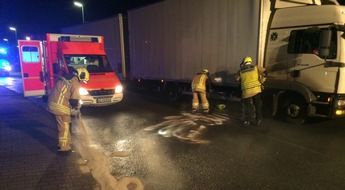 Feuerwehr Stolberg: FW-Stolberg: Kraftstofftank an einem LKW aufgerissen