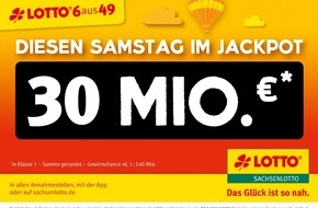 Sächsische Lotto-GmbH: Mit dem LOTTO-Jackpot weiter träumen: 30 Millionen Euro erwartet
