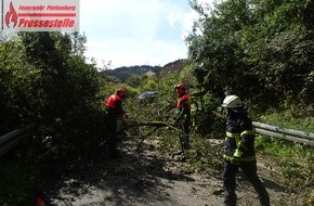 Feuerwehr Plettenberg: FW-PL: Sturmtief "Sebastian" lässt Baum auf Fahrbahn krachen. Jugendlicher kommt bei Verkehrsunfall mit Schrecken davon.