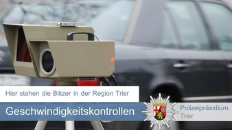 Polizeipräsidium Trier: POL-PPTR: Die angekündigten Geschwindigkeitsmessungen im Bereich des Polizeipräsidiums Trier für de 41. Kalenderwoche