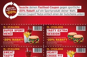 Karstadt Sports GmbH: Karstadt sports macht Deutschland fitter! Fitness statt Fatness: Für Fast-Food-Coupons gibt es satte Rabatte auf das Sportsortiment