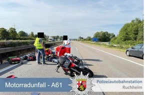 Polizeidirektion Neustadt/Weinstraße: POL-PDNW: Polizeiautobahnstation Ruchheim - Motorradunfall A61 Richtung Koblenz am Autobahnkreuz Ludwigshafen.