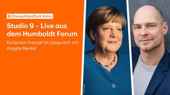 Deutschlandradio: „Studio 9 – Live aus dem Humboldt Forum“: Korbinian Frenzel am 10. April 2025 im Gespräch mit Angela Merkel