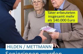 Polizei Mettmann: POL-ME: "Schockanruf" und "Falsche Polizeibeamte": Seniorinnen werden Opfer von Trickbetrügern - Hoher Schaden - Mettmann / Hilden - 2407059