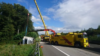 Verkehrsdirektion Koblenz: POL-VDKO: Sattelzug durchbricht Schutzplanke