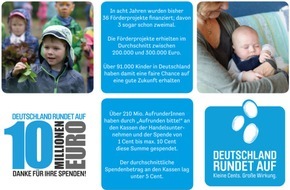 DEUTSCHLAND RUNDET AUF: Wohin mit dem Kleingeld? 10 Mio. Euro Spenden sammelt DEUTSCHLAND RUNDET AUF gegen Kinderarmut