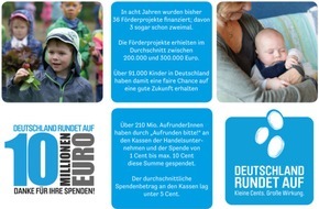 DEUTSCHLAND RUNDET AUF: Wohin mit dem Kleingeld? 10 Mio. Euro Spenden sammelt DEUTSCHLAND RUNDET AUF gegen Kinderarmut