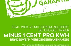 Care-Energy Holding GmbH: Strom mit Bestpreisgarantie / Immer einen Cent pro kWh günstiger, in Deutschland, Österreich und der Schweiz, versorgerunabhängig