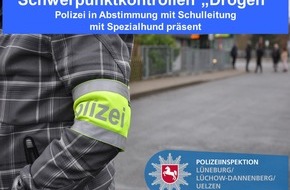 Polizeiinspektion Lüneburg/Lüchow-Dannenberg/Uelzen: POL-LG: ++ weitere Präventionsmaßnahmen & Schwerpunktkontrollen "Drogen" im Schulumfeld ++ Polizei kontrolliert in Abstimmung mit Schulleitung im Umfeld der Gesamtschule in Embsen ++ ...