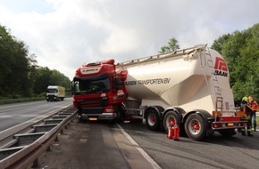 Polizei Münster: POL-MS: Silozug stellt sich quer - stundenlange Sperrung der Autobahn 1 bei Ascheberg